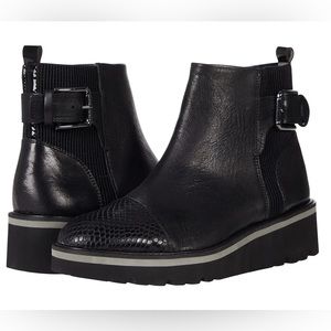 Donald Pliner Tinsley Snake Print Cap Toe Leather Wedge Booties NWOT